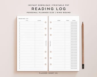 TAMAÑO PERSONAL // Planificador de registro de lectura imprimible / Diario de seguimiento de lectura para estudiantes / Lista de lectura / Libros para leer / Registro de libros