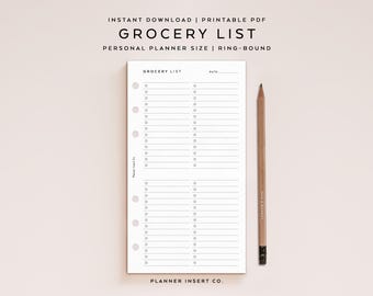 TAILLE PERSONNELLE// Insert de planificateur de liste de courses imprimable, liste de courses, planificateur de liste de contrôle pour la préparation de repas, liste de courses, régime alimentaire, santé et remise en forme