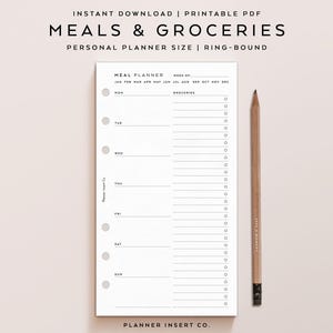 PERSONAL SIZE // Weekly Meal Planner & Groceries List Printable Insert / Weekly Menu Planner / Meal Prep / Grocery List / Health / Fitness image 2