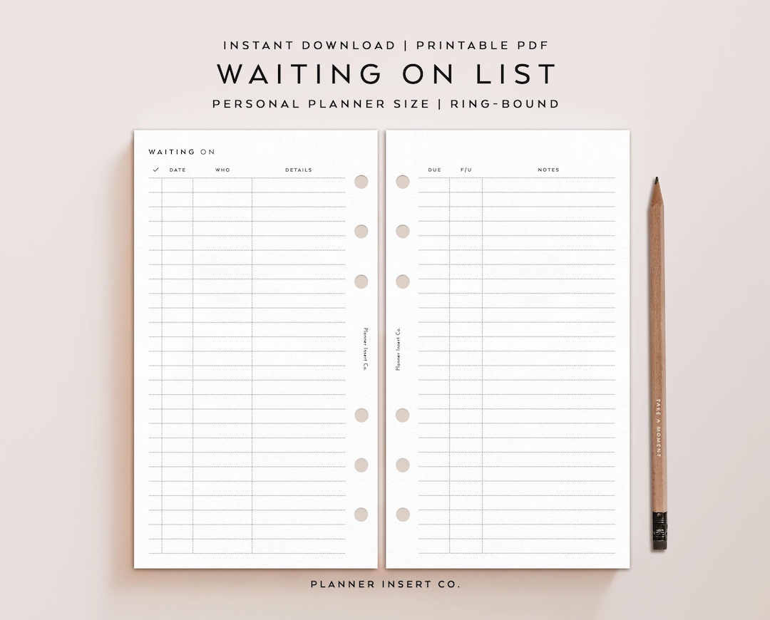PERSONAL SIZE // Waiting on List Printable Planner Insert / Delegation ...