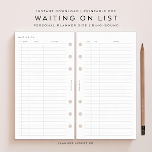 PERSONAL SIZE // Waiting On List Printable Planner Insert / Delegation List / GTD / Productivity Planner / Project Tracker / Personal Rings