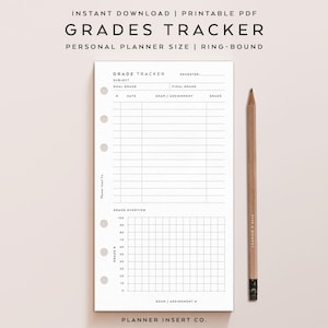 PERSONAL SIZE // Grade Tracker Overview Planner Insert Printable / Minimal / Study Planner / Personal Planner Insert / Grade School Student