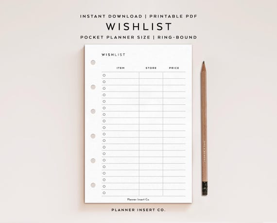 POCKET SIZE // Wishlist Printable Planner Insert, Shopping Wishlist, Gifts Wishlist Template, Birthday Wishlist, Holiday Wish List Journal