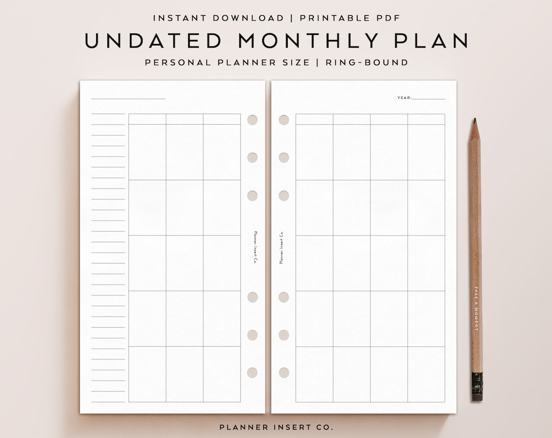 PERSONAL SIZE // Undated Monthly Planner Printable Insert / Month on ...