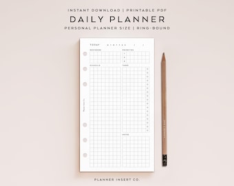 PERSONAL SIZE // Undated Daily Planner Insert Printable / Personal Rings Planner Insert / Daily Plan Schedule Agenda / Grid / Minimal Insert