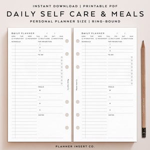 PERSONAL SIZE // Daily Self Care & Meals Planner Insert Printable / Minimal / Undated Day Planner Printable Schedule Organizer Agenda Insert