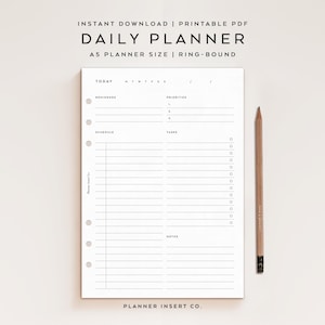 A5 PLANNER GROOTTE//Ongedateerde dagelijkse planner invoegen afdrukbare/dagplanner/A5 ringen planner invoegen/dagelijks plan schema agenda/minimaal
