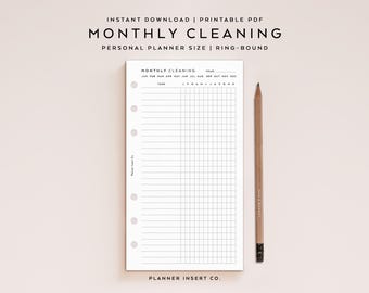 PERSONAL SIZE // Cleaning Schedule Printable Planner Insert / Zone Cleaning Checklist Monthly Chores Home Management Cleaning Plan / Minimal