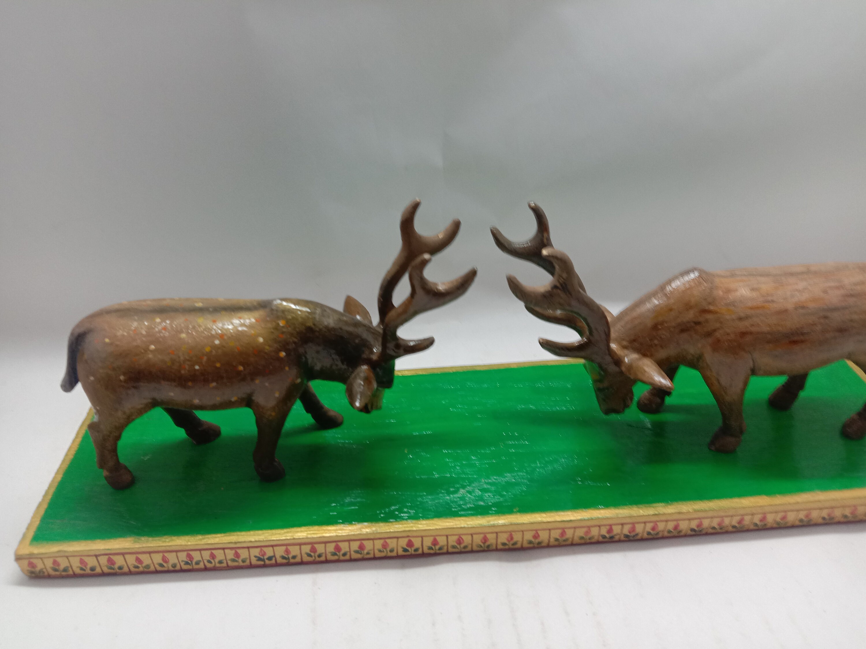 Wooden Deer Statue Hand Painted Deer India Made Fighting Etsy UK