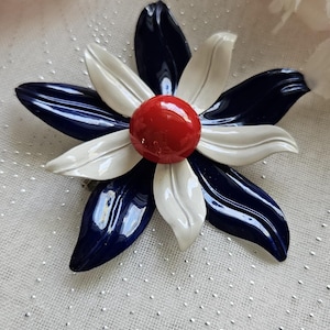 Red white and blue large Vintage Daisy Brooch pin