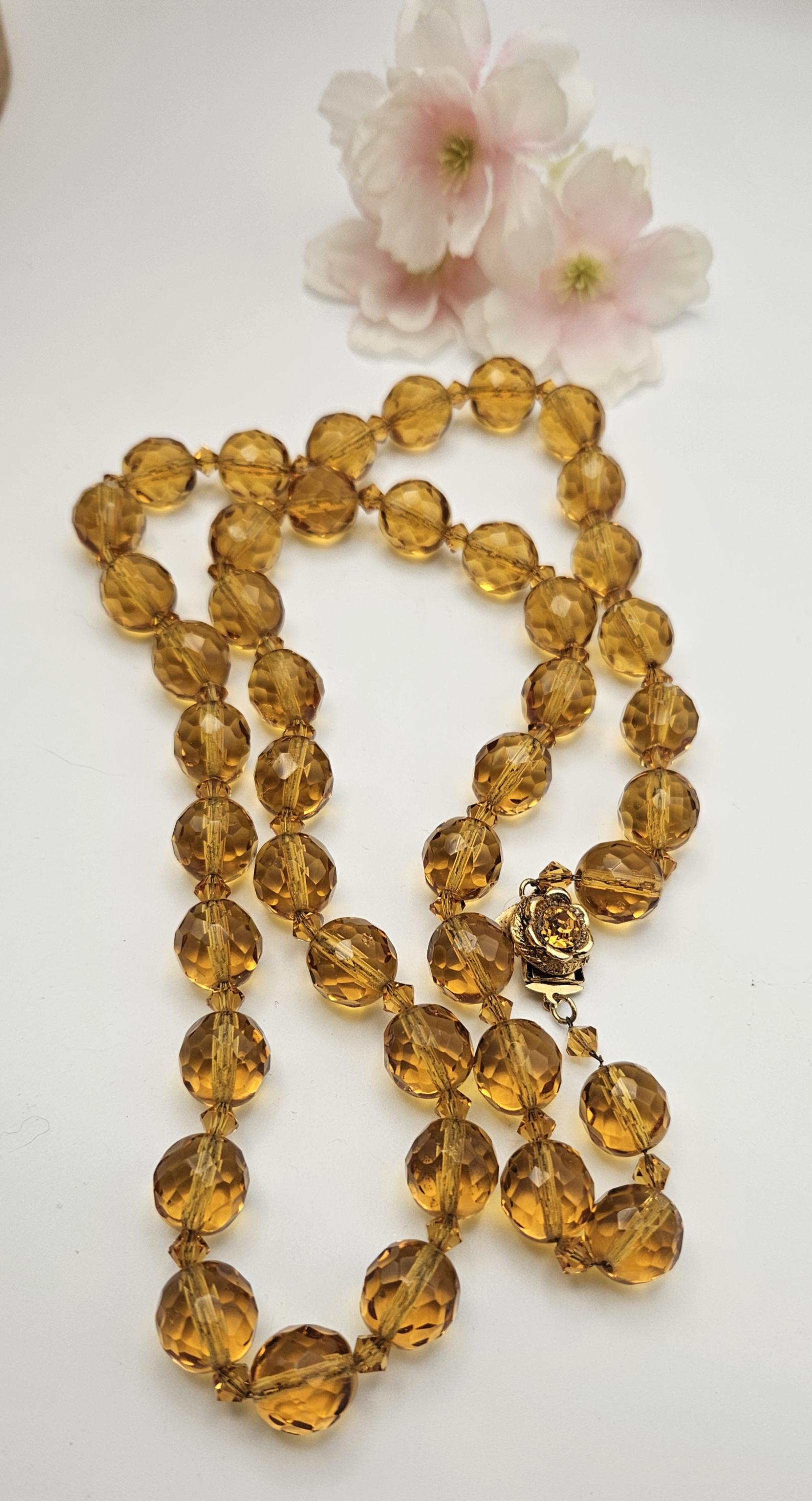 Beautiful Amber Bead Signed necklace.  26" long Vendome