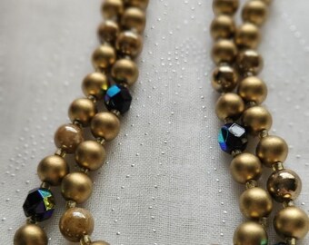1960&#39;s Gold Double Layer Bead Necklace with accents