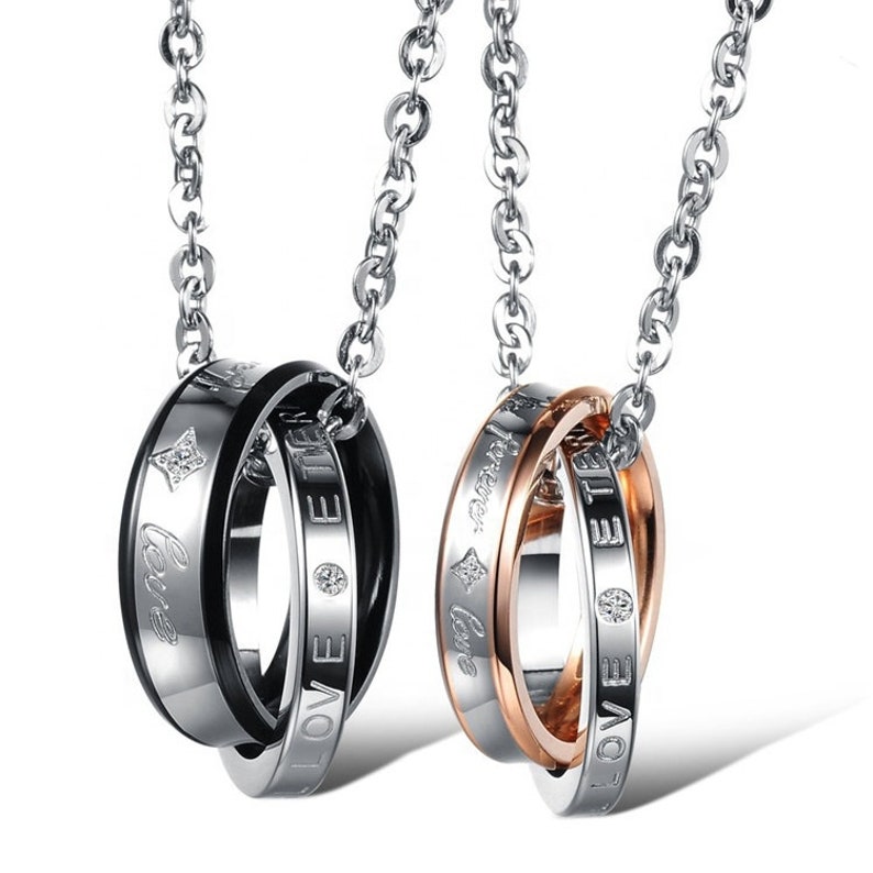 Double ring necklace couples Promise Popular standard stai New popularity rings pendant