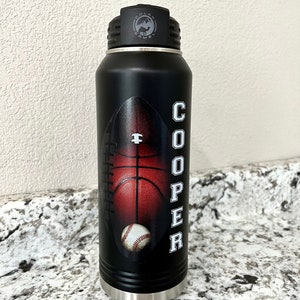 32oz Printed Water Bottle With Straw, Personalized Insulated Water Bottle, Sports Water Bottle, Custom Water Bottle, Football Water Bottle