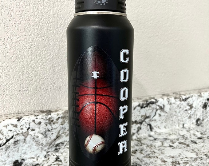 32oz Printed Water Bottle With Straw, Personalized Insulated Water Bottle, Sports Water Bottle, Custom Water Bottle, Football Water Bottle
