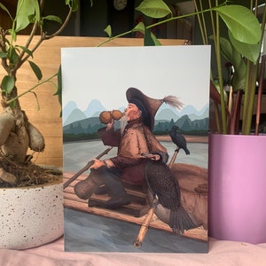 Carte de voeux A5 Cormorant Fisherman / Carte vierge