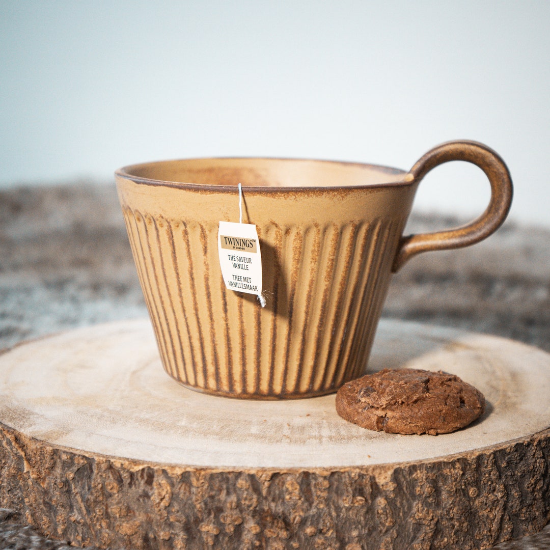 Set De 6 Tasses Café Céramique 380ml - Motifs Gaufrés Blancs - Micro-ondes Et Lave-vaissable