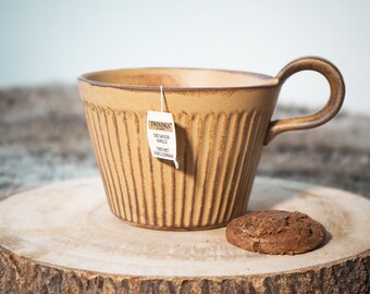 Ceramic coffee mug, pottery, terracotta and boho mug