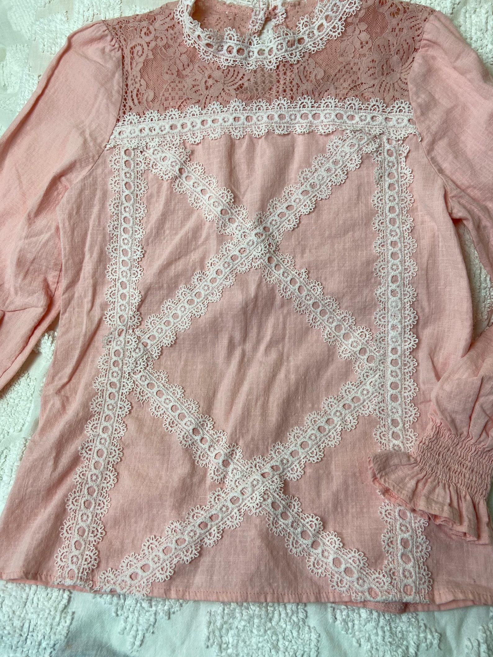 Vintage Cottagecore High Neck Shirt Blouse Long Sleeved Lace | Etsy