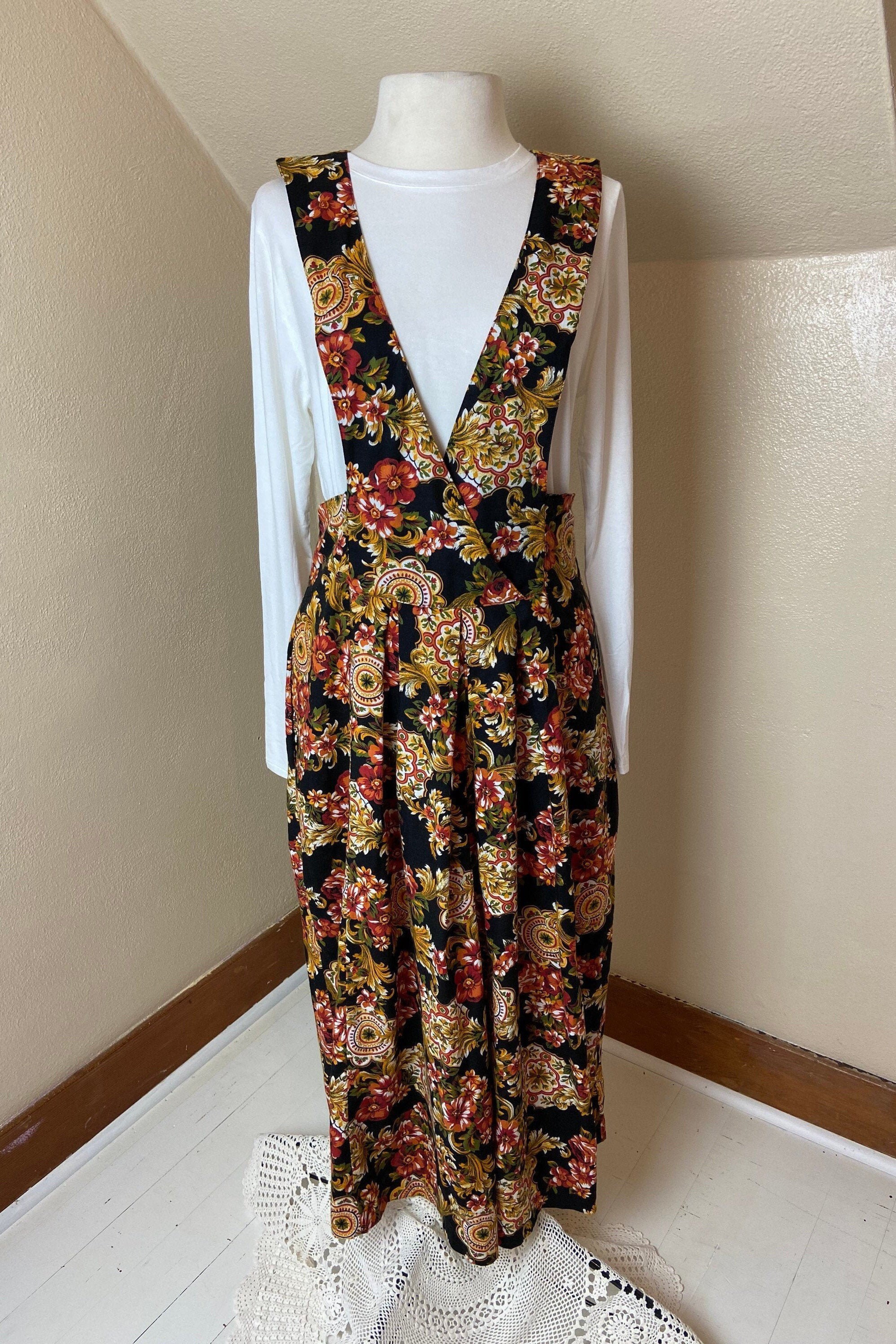 Vintage cottagecore Floral Apron Dress Etsy