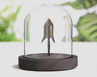 Verzamelobject bronzen authentieke Romeinse pijlpunt glazen stolp militaire wapens geschiedenis cadeau natuurhistorisch decor