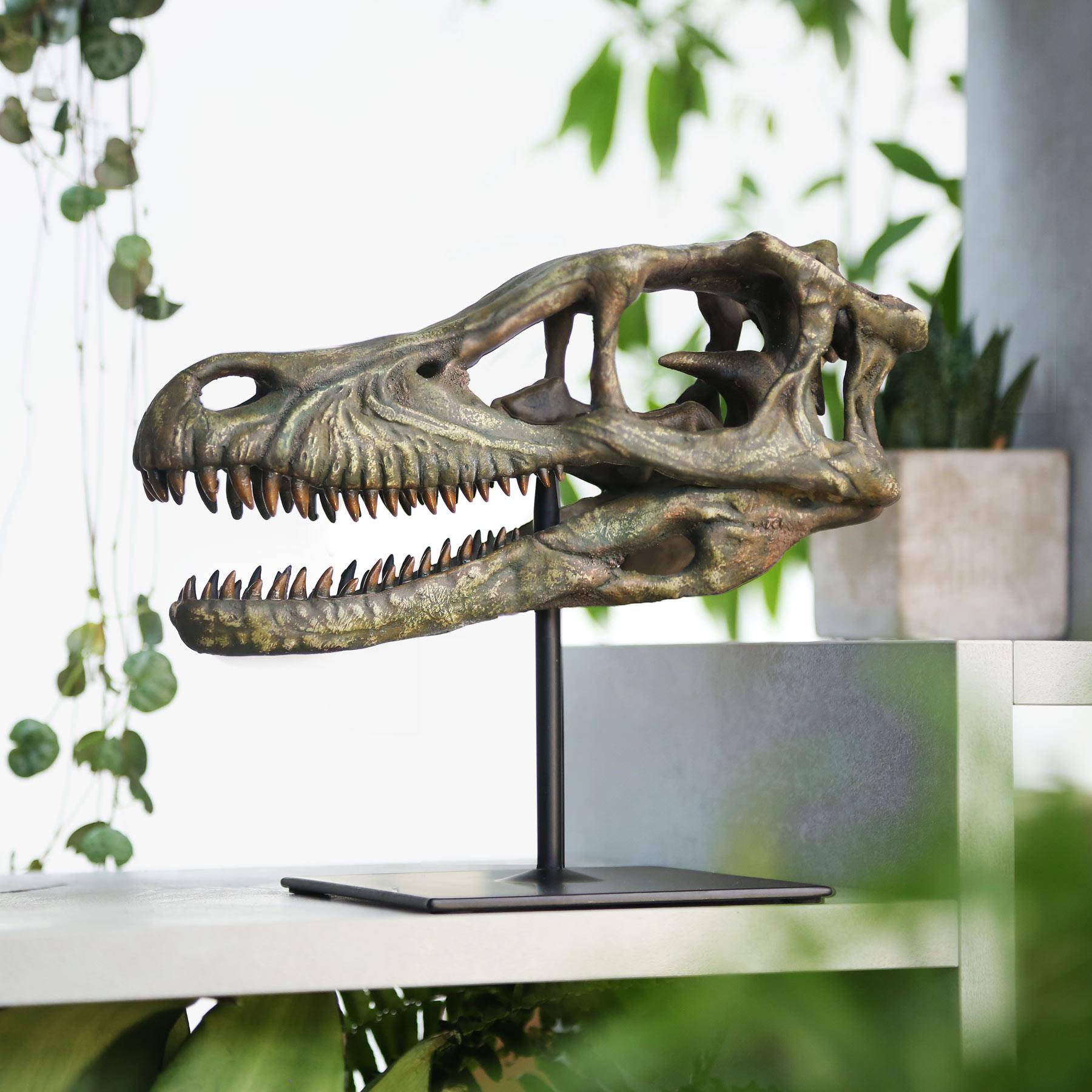 大型手描きのヴェロキラプトルの頭蓋骨恐竜彫刻 - 博物館品質の3D樹脂