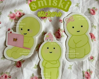 smiski green guy cutie stickers | Cute Waterproof Matte Vinyl Sticker | laptop studying green guy | coquette just a girl green guy
