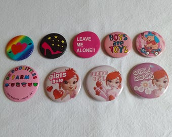 9 Vintage Buttons Pins Badges Assorted Messages from the 70/80's