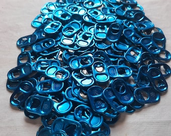 100 Blue Aluminum Pop/Soda/Beer Ring Pull Pop Tabs for Crafts (1-hole, Rounded shape)