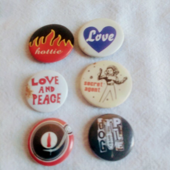 25 Vintage Buttons Pins Badges Assorted Messages … - image 5