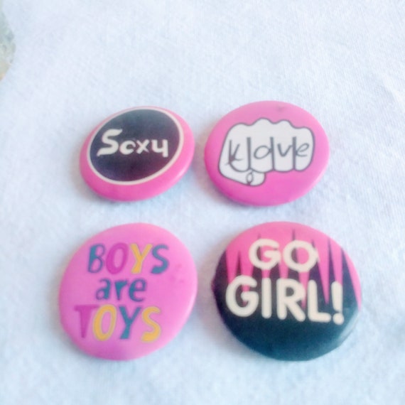 25 Vintage Buttons Pins Badges Assorted Messages … - image 3