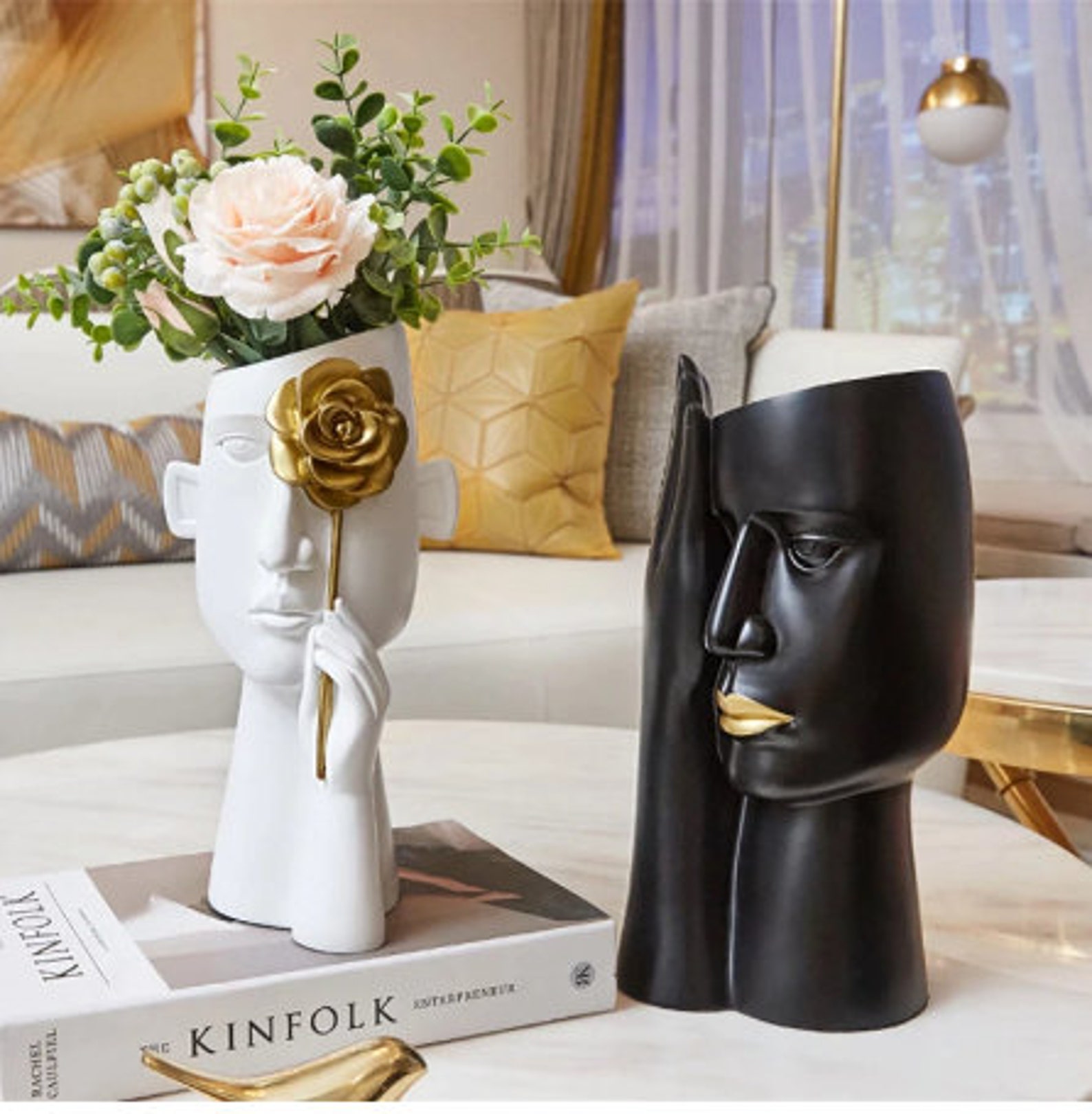 Art créatif visage humain vase à moitié couvert et arrangement Etsy