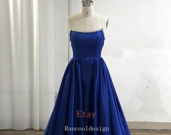 betsy and adam blue dress Serene Hill Spaghetti Strap Blue Mermaid Beaded Luxury Evening Dress with Cape Sleeves for Formal Occasion Saudi LA72707 Blue / 16