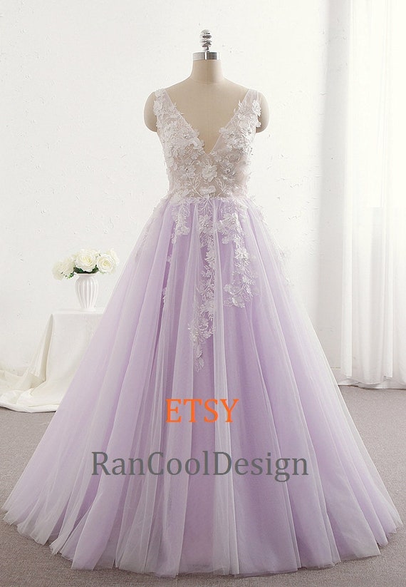 Lilac Floral Long Prom Dress, Quinceanera Gown