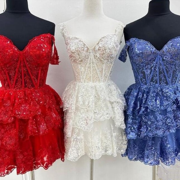 Lace Girl Dress Ruffle Skirt Sweetheart Neckline HOCO Dress Homecoming Dress Short Prom Dress Short Formal Party Dress