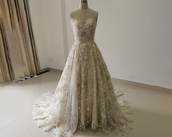 Custom Made Wedding Dress Unique Lace Bridal Gown Bride Dress