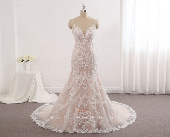 Custom Made Champagne Lace Wedding Dress Bride Dress Trumpet Shape Bridal  Gown Dresses for Brides - Etsy