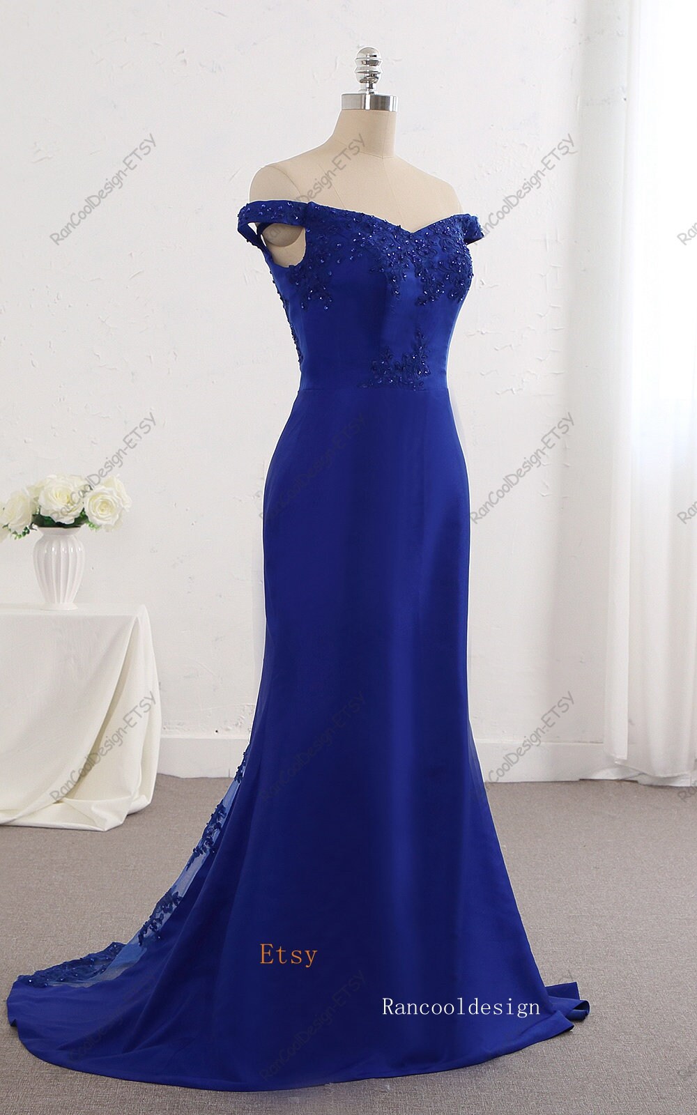 royal blue off the shoulder mermaid dress Overlap Neck Off The Shoulder Royal Blue Mermaid Formal Dress