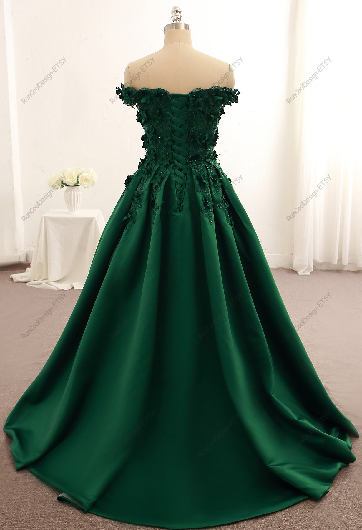 green prom dress nearby Simple Emerald Green Satin Long Prom Dress with Slit, Emerald Green Fo –  abcprom main image 0