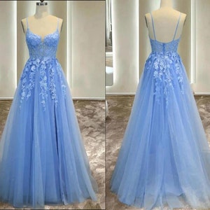 Light Blue Girls Formal Dress Prom Dress A line Long Party Dress For Girls Wedding Party Dress Formal Wear