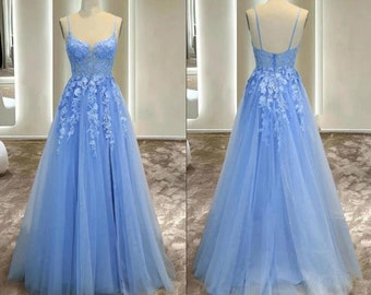 Hellblaue Mädchen-formales Kleid Abschlussball Kleid eine Linie langes Kleid für Mädchen-Hochzeitsfest-Kleid-formale Kleidung