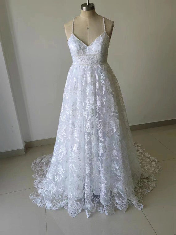 halter maternity wedding dress Lace Dress: Neckline, Pearls SID-MD5746C