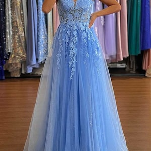 Light Blue Girls Formal Dress Prom Dress A Line Long Party Dress for ...
