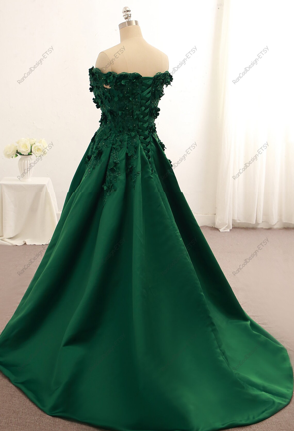 Green Prom Dress off the Shoulder Straps Ball Gown Graduation - Etsy