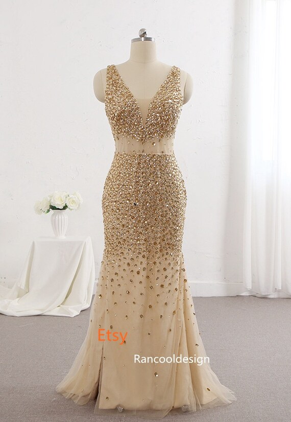 Sexy Gold Beaded Prom Dress Slit Skirt Long Homecoming Dress Girl Graduation Party Dress for Women Sweet 16 Dress Birthday Dress Etsy Canada