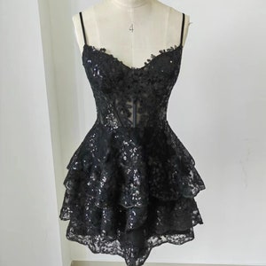 Black Lace Homecoming Dress Girl Dress Wedding Receiption Dress Sweetheart Neckline HOCO Dress Short Prom Dress Short Formal Party Dress