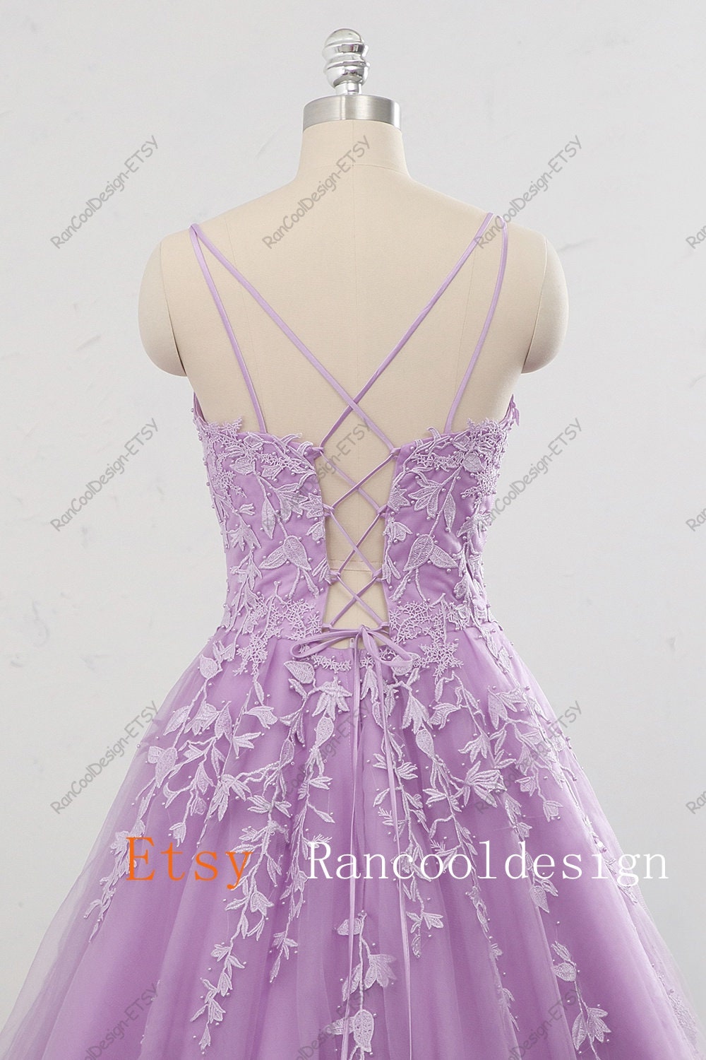 knee length dresses for ladies La Femme Strappy-Back Tight Long Lace Prom Dress Lavender / 2 main image 0