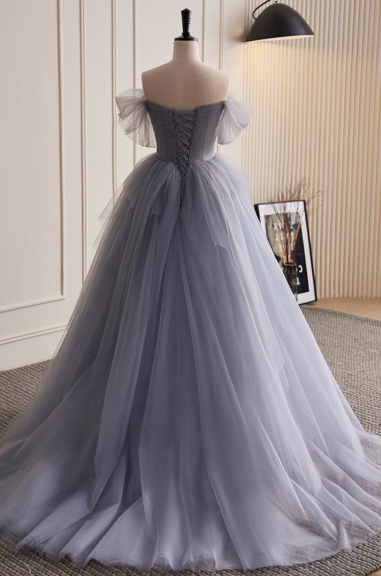 Princess Silver Grey Prom Dress off the Shoulder Straps Formal - Etsy