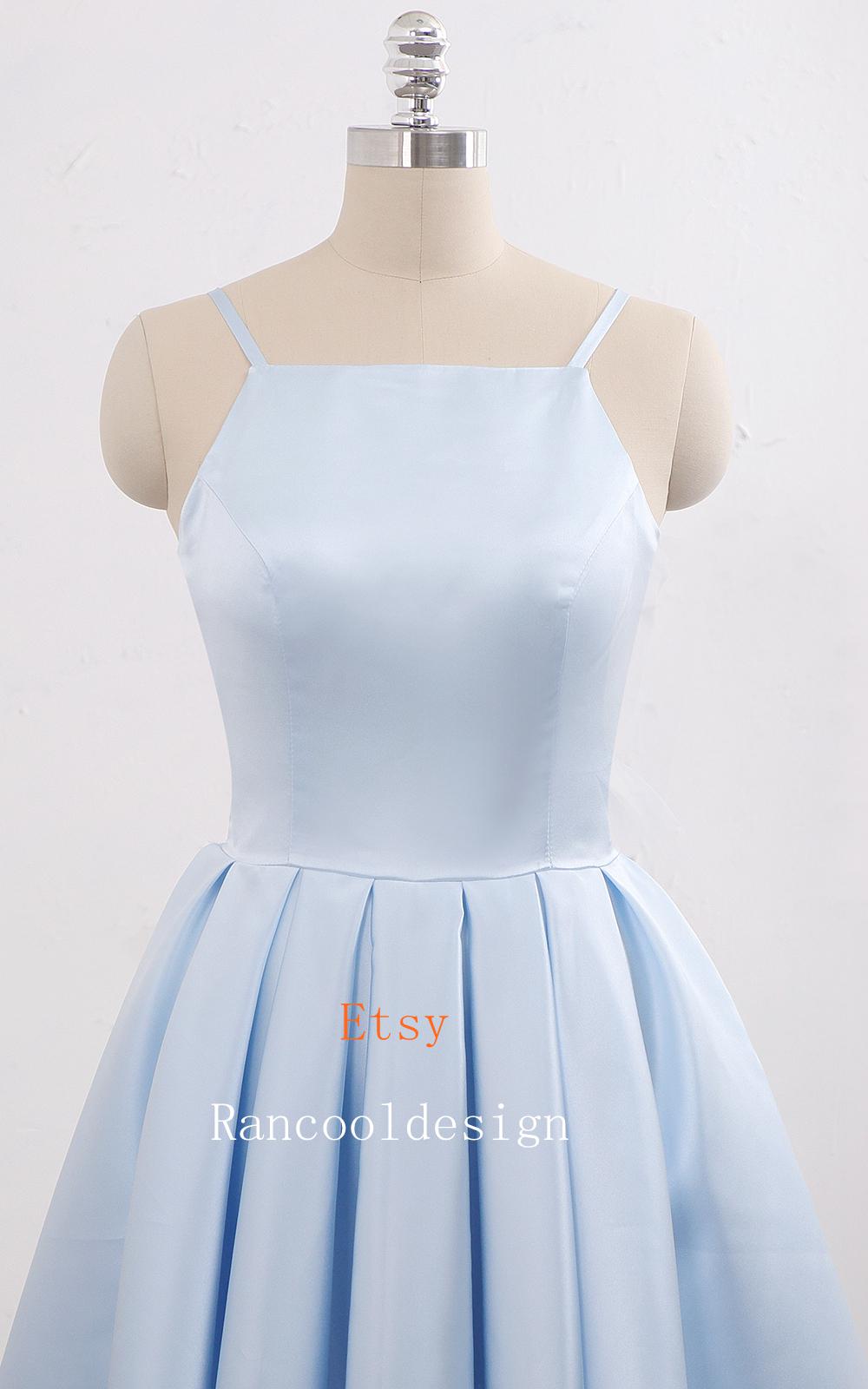 Light Blue Satin Bridesmaid Dress: Short A-Line Homecoming Dress
