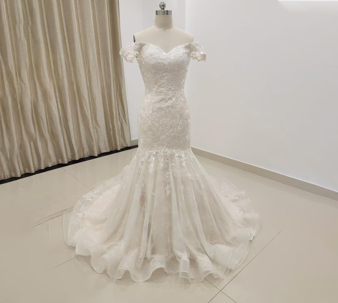 Custom Trumpet Lace Wedding Dress: Off-shoulder Bridal Gown - Etsy